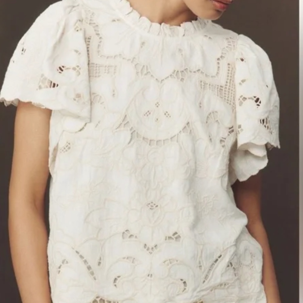 Anthropologie The Laine High-Neck Lace Cutwork Blouse